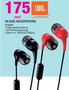 JBL By Harman In Ear Headphone T100A
