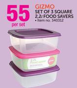 Gizmo Square 2.2ltr Food Savers-Set Of 3