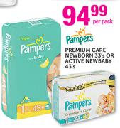 Pampers Premium Care Newborn 33's Or Active Newbaby 43's-Per Pack