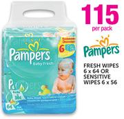 Pampers Fresh Wipes 6x64 Or Sensitive Wipes 6x56-Per Pack