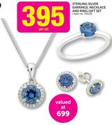 Sterling Silver Earrings, Necklace And Ring Gift Set-Per Set