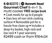 Bennett Read Gourmet Chef 8 In 1 5L Multi Cooker Free Recipe Book 822772