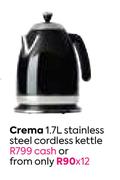 Crema 1.7L Stainless Steel Cordless Kettle
