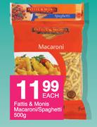 Fatti's & Moni's Macacroni/Spaghetti-500g Each