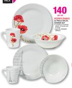 Poppy/Paris 12-Piece Decal Dinner Set-Per Set