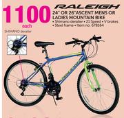 Raleigh 24" Or 26" Ascent Mens Or Ladies Mountain Bike-Each