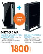 Netgear 300Mbps Wireless-N ADSL Modem Router DGN2200+ 300Mbps Wireless-N Repeater WN2000RPT