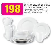 16 Piece New Bone China Super White Dinner Set