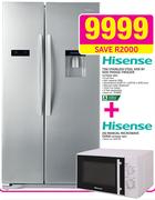 Hisense 730Ltr Stainless Steel Side by Side Fridge/Freezer H730SS-WD + 20L Microwave Oven H730SS-WD