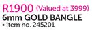 6mm 9ct Gold 'C' Shaped Bangles-Each