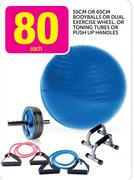 55cm Or 65cm Bodyballs Or Dual Exercise Wheel, Or Toning Tubes Or Push Up Handles-Each