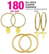 9ct Gold Sleeper Earrings-Per Pair