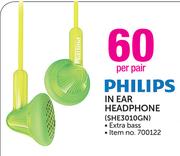 Philips In Ear Headphone SHE3010GN-Per Pair