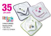Little One Unisex Facecloths 35x35cm-Per 2 Pack