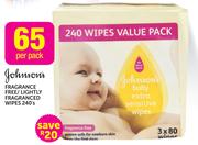 Johnsons Fragrance Free/Lightly Fragranced Wipes 240's-Per Pack