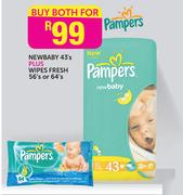 Pampers Newbaby-43's + Wipes Fresh-56's Or 64's Pack
