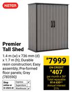 Keter Premier Tall Shed 1.4m (W) x 736mm (D) x 1.7m (H) 783590