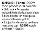 Enzo 1000W Food Processor & Blender 789011