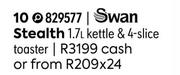 Swan Stealth 1.7L Kettle & 4 Slice Toaster 829577