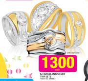 9ct Gold And Silver Trip Sets With Diamond-Each