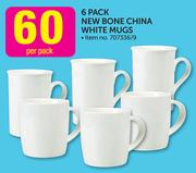 6-Pack New Bone China White Mugs-Per Pack