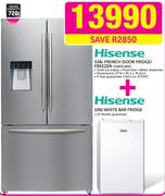 Hisense 536Ltr French Door Fridge/Freezer 720FS WD + Hisense 100Ltr White Bar Fridge