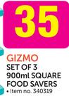 Gizmo Set Of 3 900ml Square Food Savers