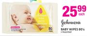 Johnson's Baby Wipes Assorted-80's Each