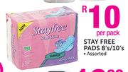 Stay Free Pads Assorted-8's/10's-Per Pack