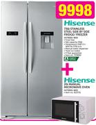 Hisense 730L Stainless Steel Side By Side Fridge/Freezer H730SS-WD+ 20L Manual Microwave Oven H730SS