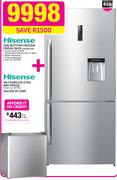 Hisense 458L Bottom Freezer Fridge Inox H610BIWD+ 46L Stainless Steel Bar Fridge