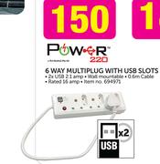Power 220 6 Way Multiplug With USB Slots