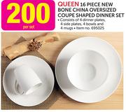 Queen 16 Piece New Bone China Oversized Coupe Shaped Dinner Set-Per Set