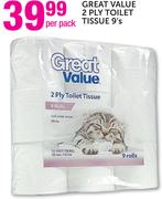 Great Value 2 Ply Toilet Tissue-9's Per Pack