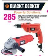 Black&Decker 900W Firestorm Angle Grinder Or 500W Hammer Drill-Each