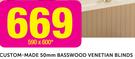 Custom-Made 50mm Basswood Venetian Blinds 590x600mm