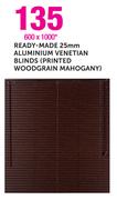 Ready-Made 25mm Aluminium Venetian Blinds(Printed Woodgrain Mahogany) 600x1000mm