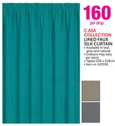 C Asa Collection Lined Faux Silk Curtain-Per Drop