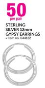 Sterling Silver 12mm Gypsy Earrings-Per Pair