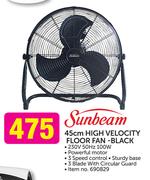 Sunbeam 45cm High Velocity Floor Fan-Black