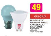 Eurolux LED GU10 3W Warm Or 3W LED Candle/Golf Ball Globe-Each
