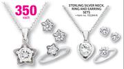 Sterling Silver Neck, Ring And Earring Sets-Each