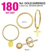 9ct Gold Earrings-Per Pair