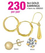 9ct Gold Earrings-Per Pair