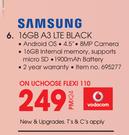 Samsung 4.5" 16GB A3 LTE Black-On UChoose Flexi 110