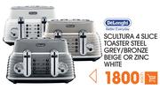 Delonghi Scultura 4 Slice Toaster Steel Grey/Bronze Beige Or Zinc White-Each