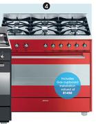 Smeg 90cm Red Gas/Electric Cooker-Each