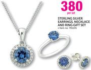Sterling Silver Earrings, Necklace And Ring Gift Set-Per Set