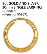 9ct Gold And Silver 10mm Single Earring Bonded-2nos
