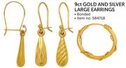 9ct Gold And Silver Large Earring Bonded-Per Pair